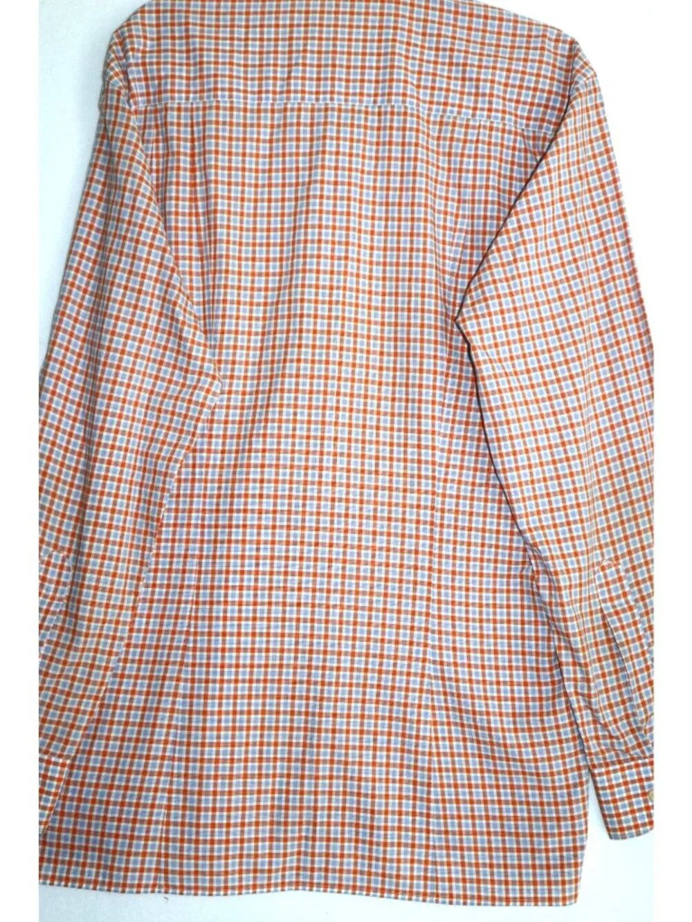 Ermenegildo Zegna Check Dress Shirt L Orange Blue Button Front Made in Italy